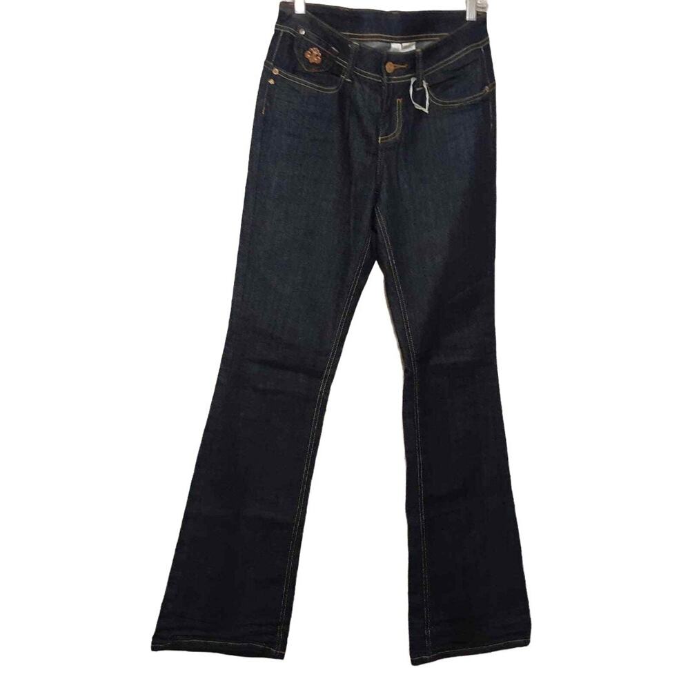 DEREON womens bootcut jeans 7/8x34 dark blue stretch denim Y2K tall
